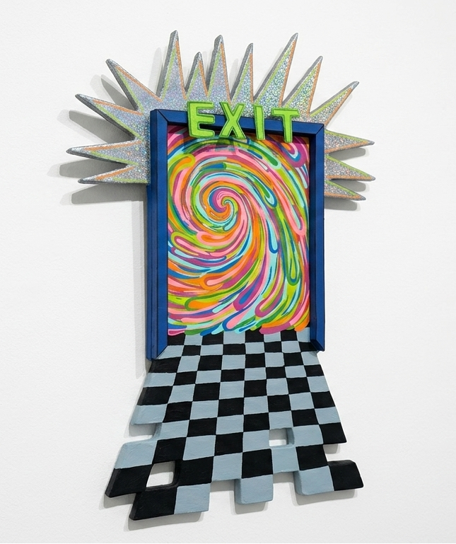 Exit to Elsewhere, original mixed media wall art with 3D elements, Secret Passageways Collection