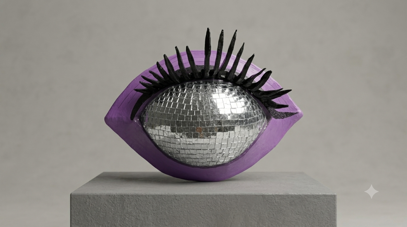 Dreamer's Eye, original 3D disco ball eye wall sculpture, Secret Passageways Collection