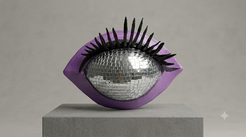 Dreamer's Eye, original 3D disco ball eye wall sculpture, Secret Passageways Collection