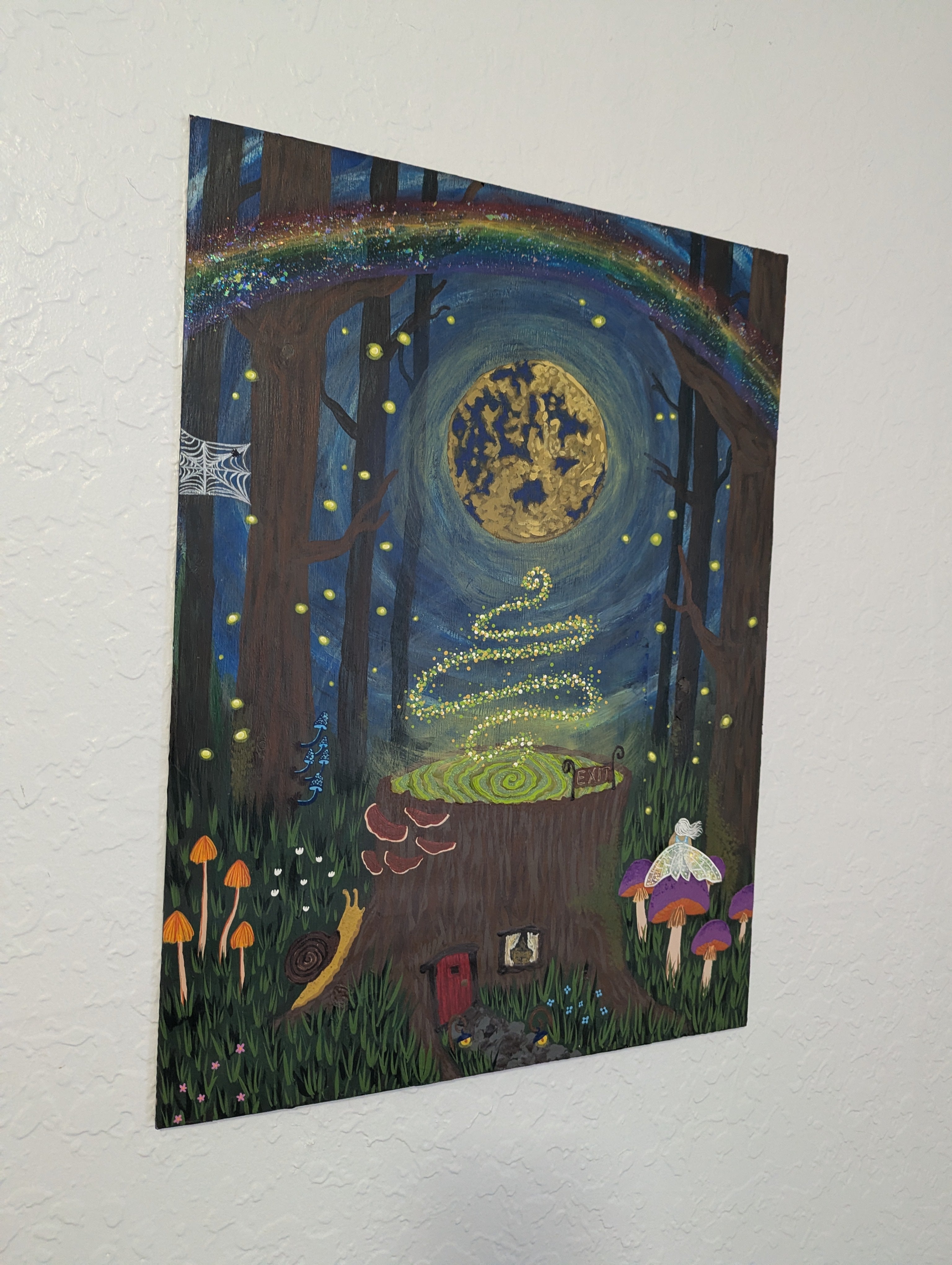 Close-up detail of The Wayfinder acrylic on wood 3D wall art
