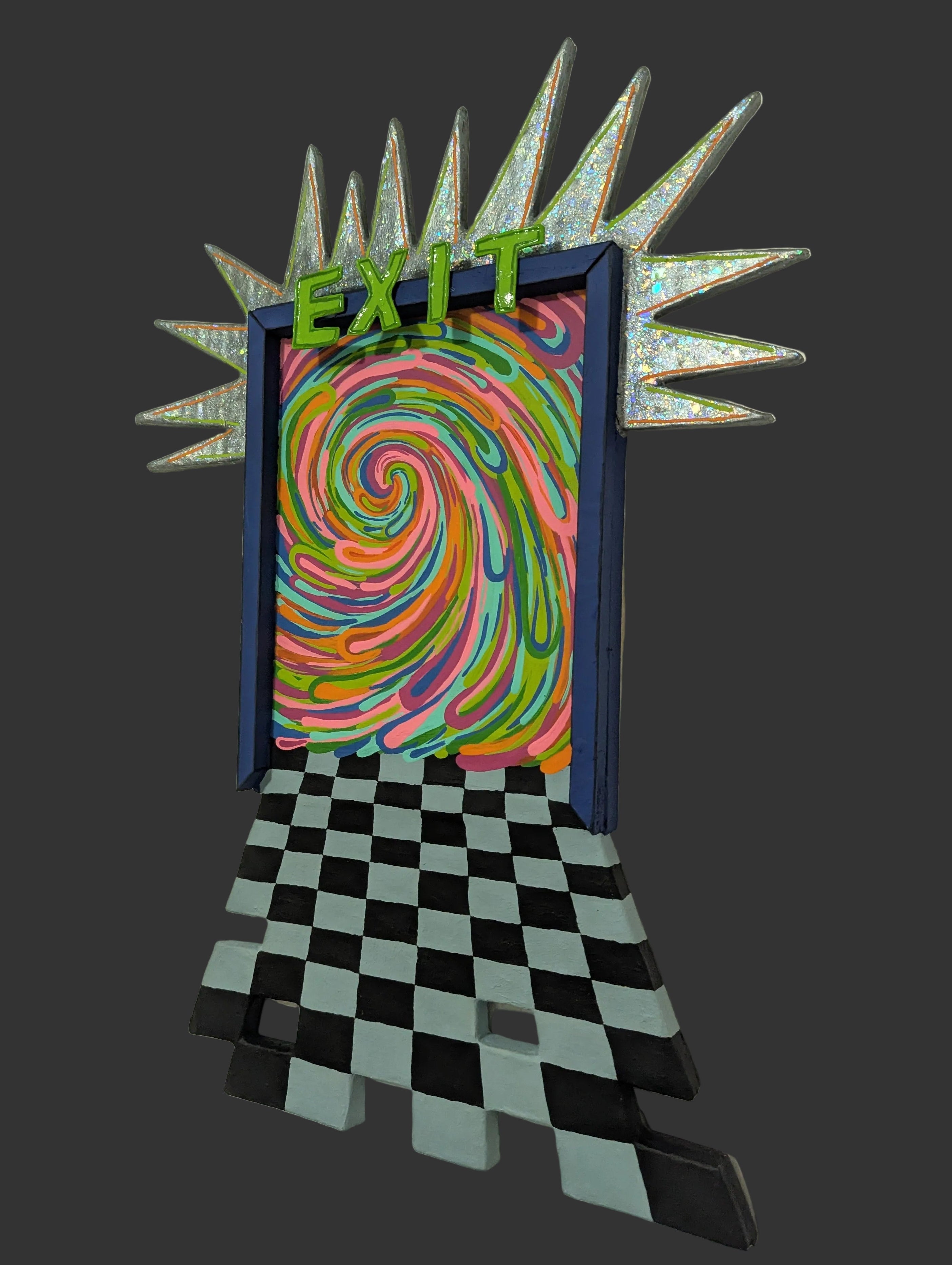 Exit to Elsewhere 3D mixed media art displayed on a wall
