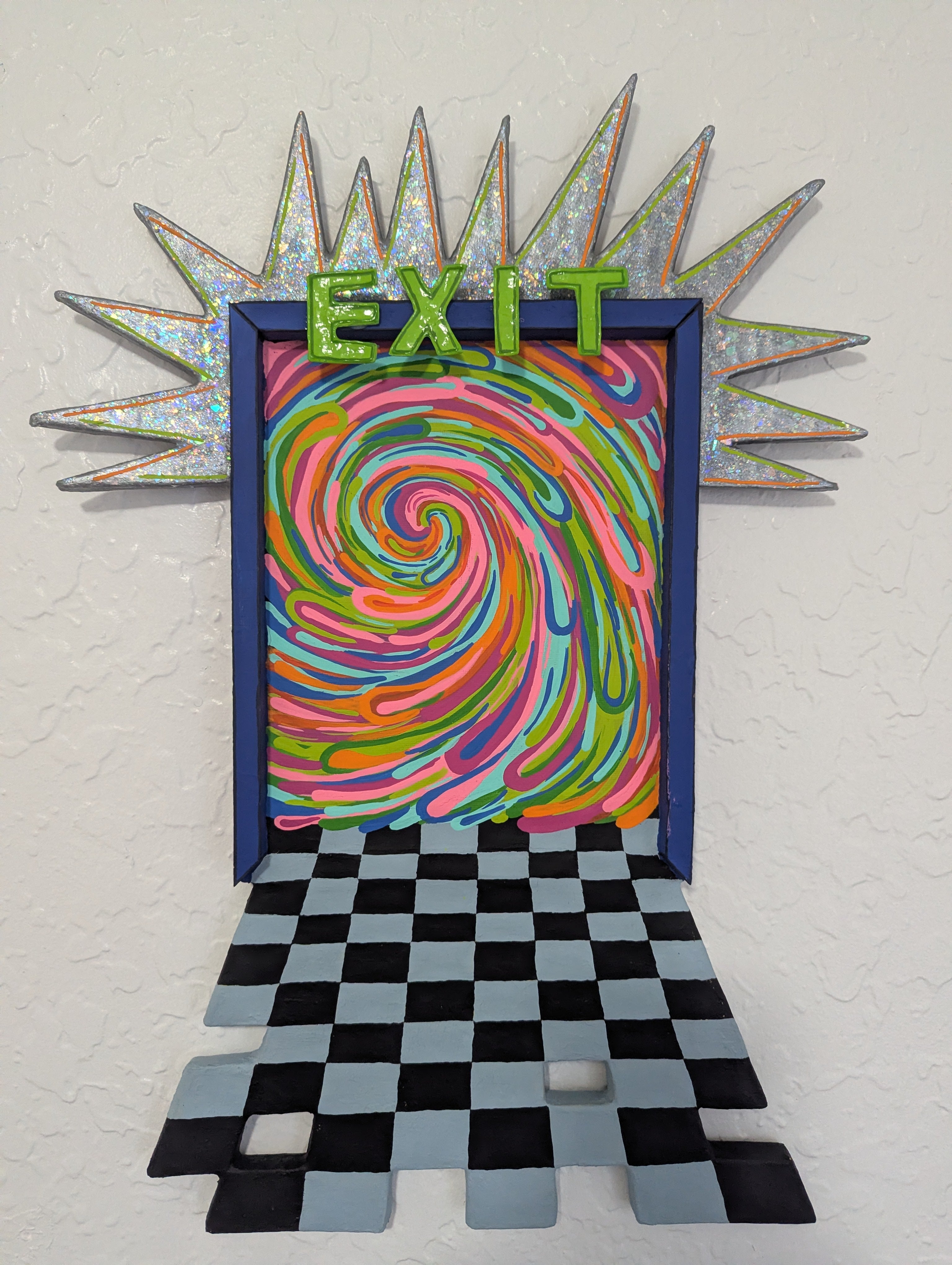 Exit to Elsewhere mixed media wall art with 3D elements by Happy Hands Studios