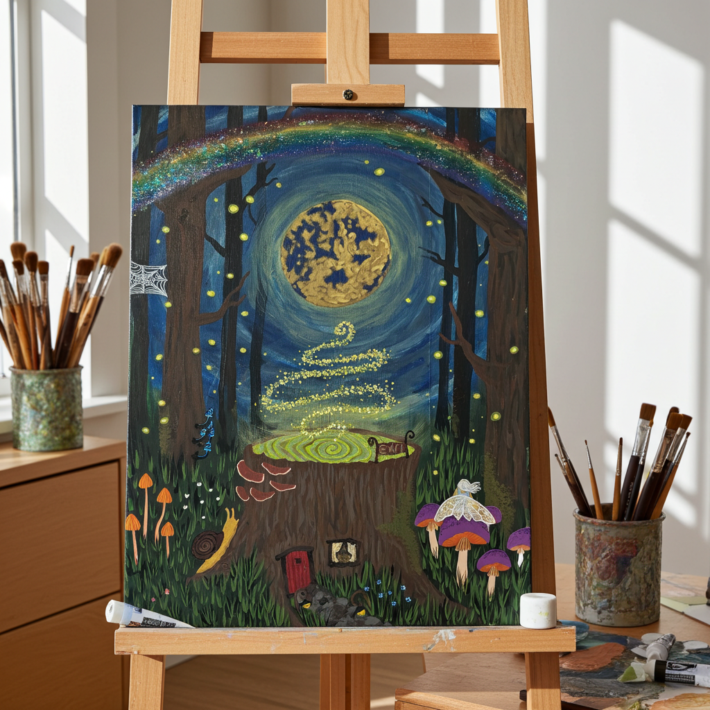 The Wayfinder, original acrylic on wood wall art with 3D elements, Secret Passageways Collection
